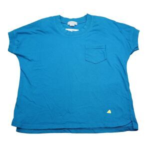 Monarch Knits Shirt Womens L Blue Plain Pocket Crew Neck Short Sleeve Tee
